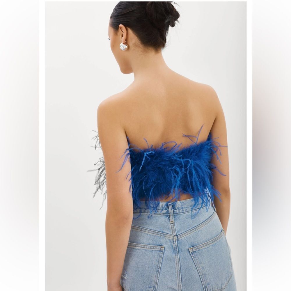 NWT LaMarque Zaina Top maribou feather bandeau bustier cobalt blue Revolve XS - Picture 10 of 10